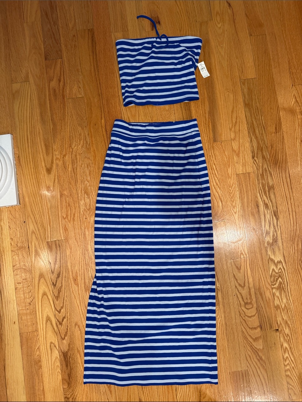 Blue and White Striped Tube Top + Maxi Skirt Set offline brand xs nwt